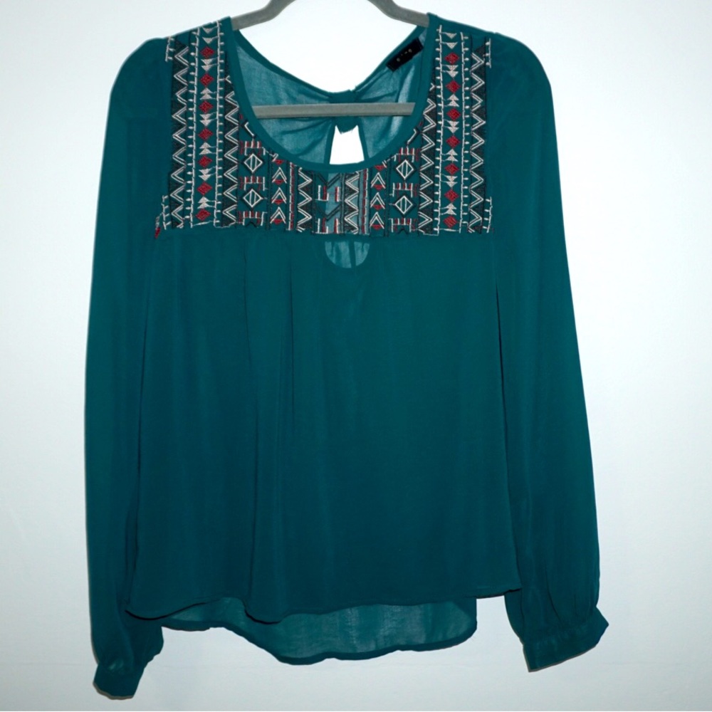 Edge Womens Sheer Long Sleeve Green Emerald Dress Shirt. Size M.